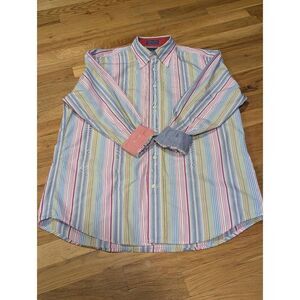 RARE Vintage Faconnable Club Collection Contrast Cuff Multistripe Sport Shirt w/